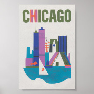 Póster Poster de viajes Chicago Vintage
