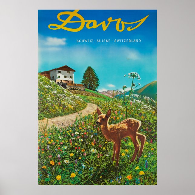 Póster Poster de Viajes con animales de la Suiza de Davos (Frente)