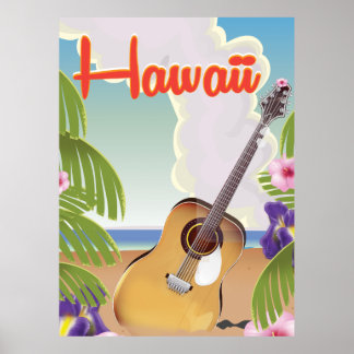 Póster Poster de viajes con guitarra acústica hawaiana.