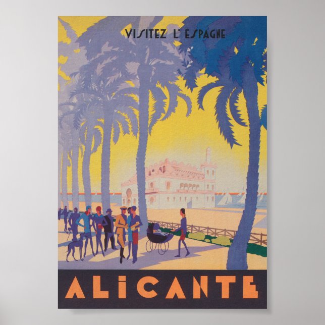 Póster Poster de Viajes de Alicante España Vintage (Frente)