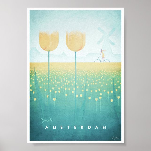 Póster Poster de viajes de Amsterdam Vintage (Frente)