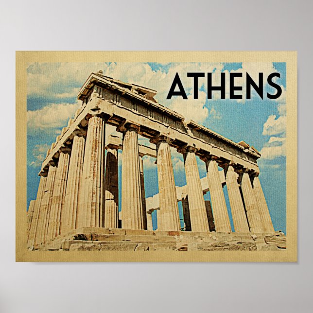 Póster Poster de Viajes de Atenas Vintage (Frente)