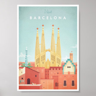 Póster Poster de Viajes de Barcelona Vintage