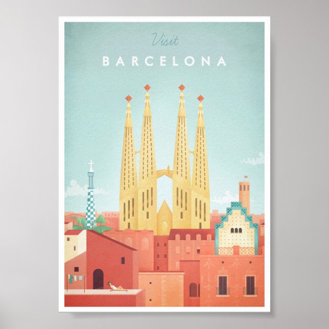 Póster Poster de Viajes de Barcelona Vintage (Frente)