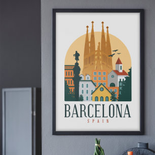 Póster Poster de Viajes de Barcelona Vintage