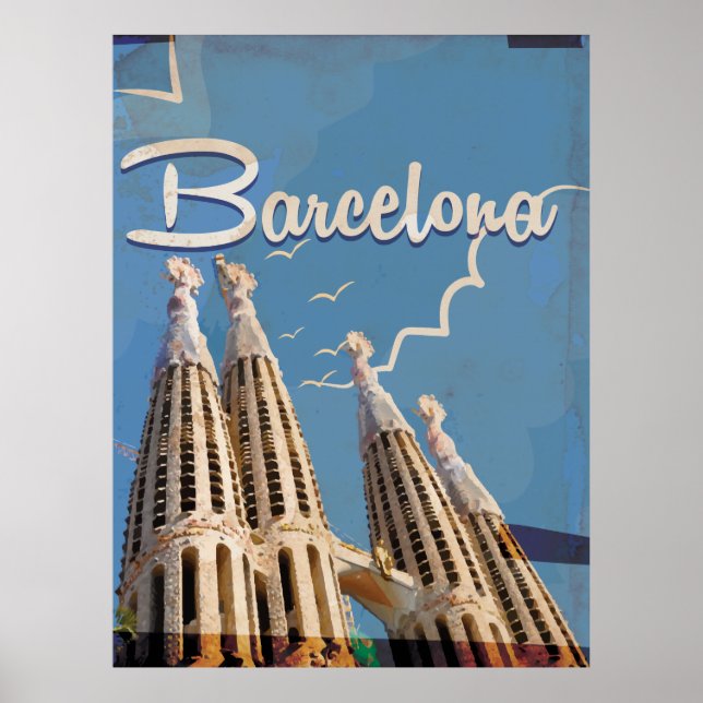 Póster Poster de Viajes de Barcelona Vintage (Frente)