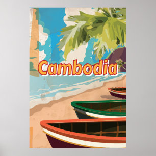 Póster Poster de viajes de Camboya Vintage