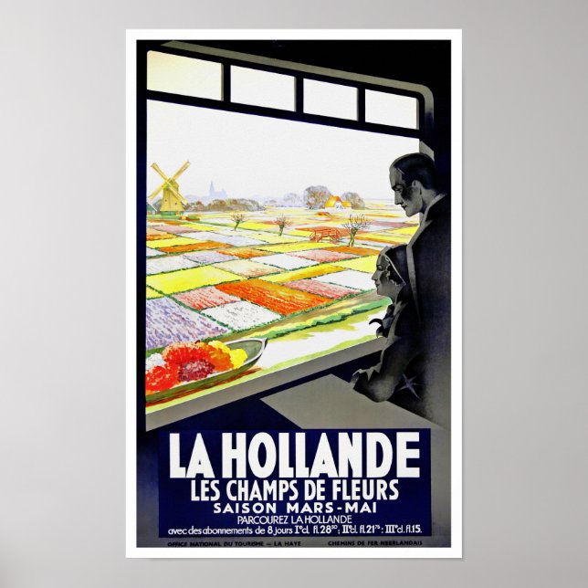 Póster Poster de viajes de cosecha de tulipanes de Hollan (Frente)