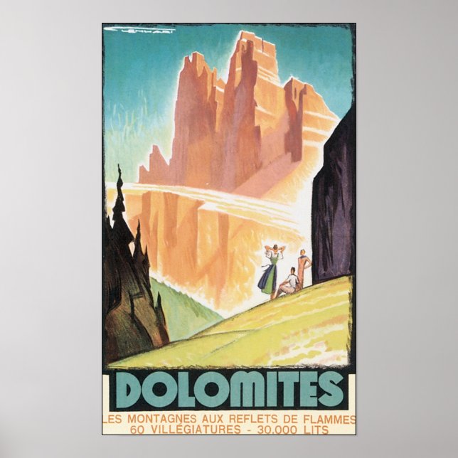 Póster Poster de Viajes de Dolomitas Vintage (Frente)
