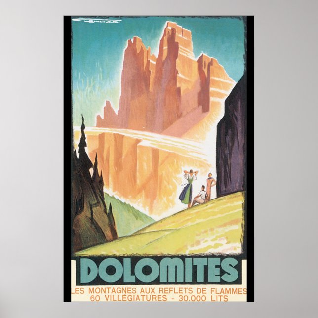 Póster Poster de Viajes de Dolomitas Vintage (Frente)