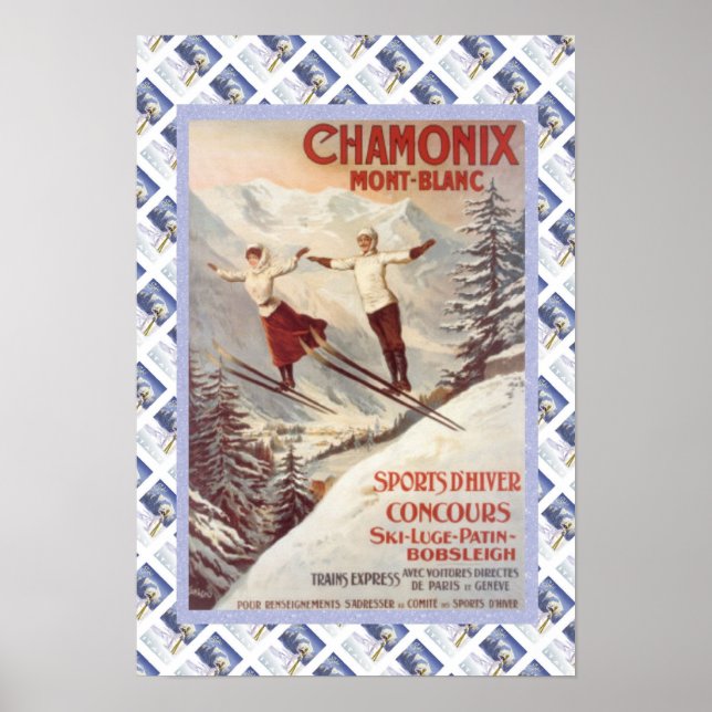Póster Poster de viajes de época, Chamonix, Mont Blanc, (Frente)