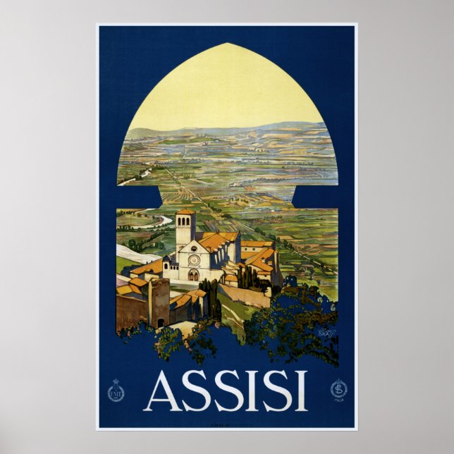 Póster Poster de viajes de época de Assisi Italia (Frente)