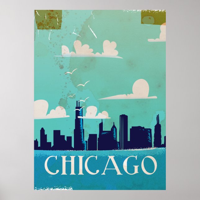 Póster Poster de viajes de época de Chicago (Frente)