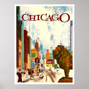 Póster Poster de viajes de época de Chicago