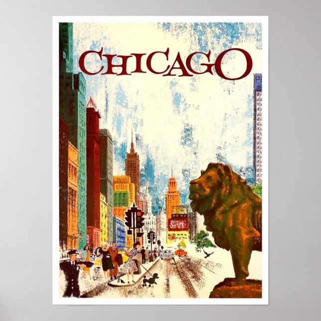 Póster Poster de viajes de época de Chicago (Frente)
