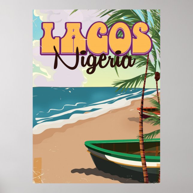 Póster Poster de viajes de época de Lagos, Nigeria (Frente)