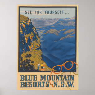 Póster Poster de viajes de época de las Montañas Azules d