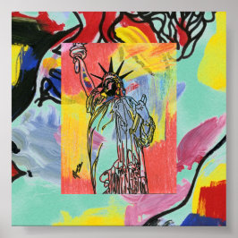 Póster Poster de viajes de época Estatua de la Libertad d