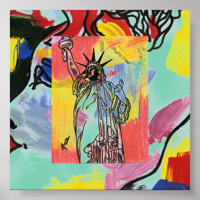 Póster Poster de viajes de época Estatua de la Libertad d (Frente)