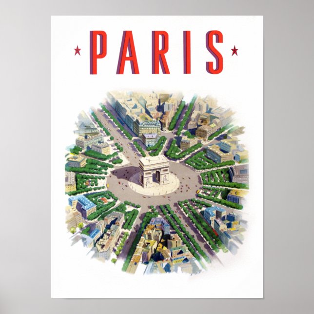 Póster Poster de viajes de época para París (Frente)