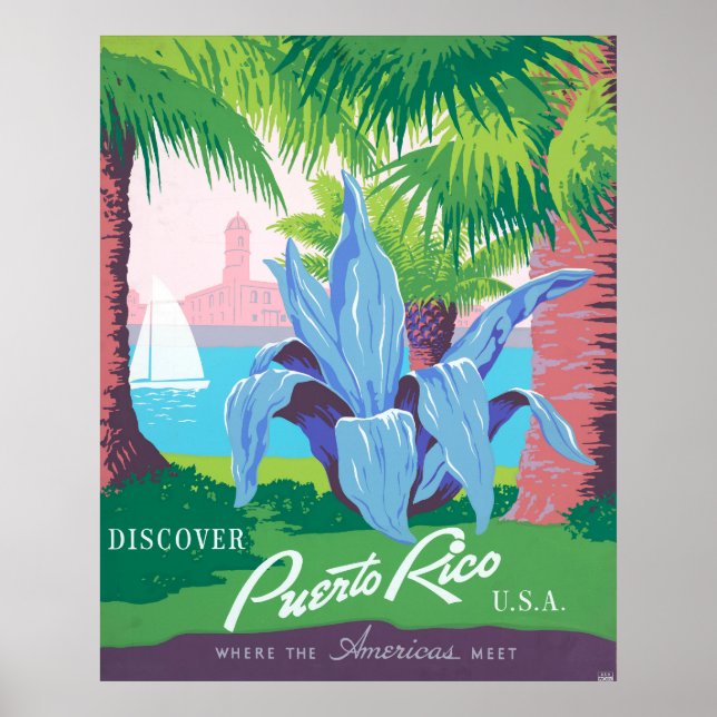 Póster Poster de viajes de época promocionando Puerto Ric (Frente)