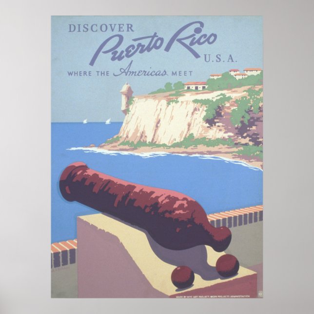 Póster Poster de viajes de época promocionando Puerto Ric (Frente)