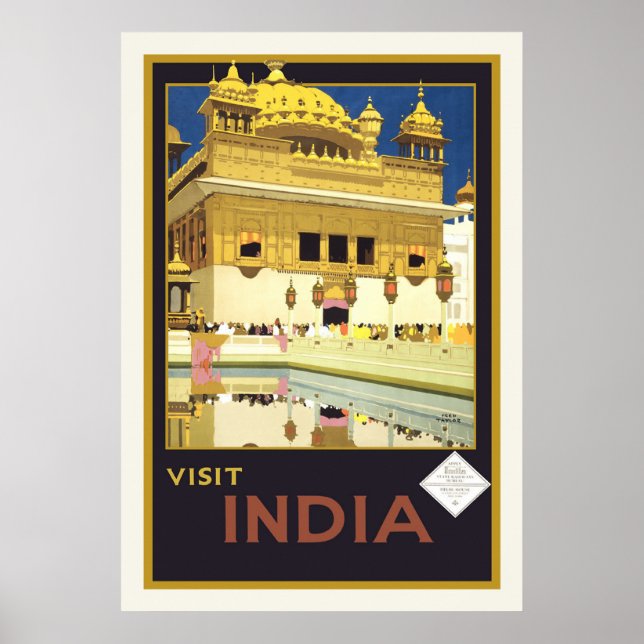 Póster poster de viajes de época "Visita India" (Frente)