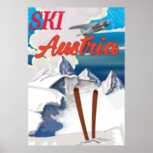 Póster Poster de viajes de esquí de Austria