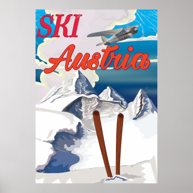 Póster Poster de viajes de esquí de Austria (Frente)