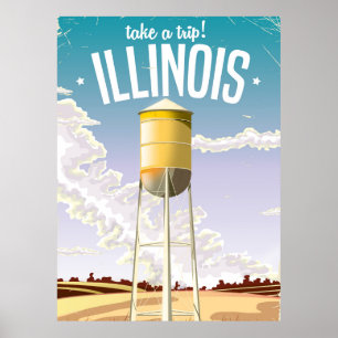 Póster Poster de viajes de granjas de Illinois