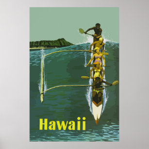 Póster Poster de Viajes de Hawaii Ougatter Canoe