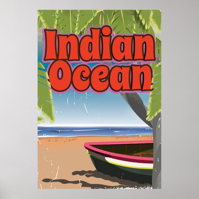 Póster Poster de viajes de Indian Ocean Vintage (Frente)