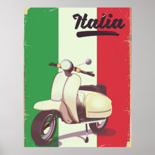 Póster Poster de viajes de Italia Scooter Vintage
