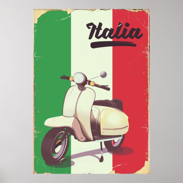 Póster Poster de viajes de Italia Scooter Vintage (Frente)