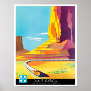 Póster Poster de viajes de la época de Santa Fe Chief Way
