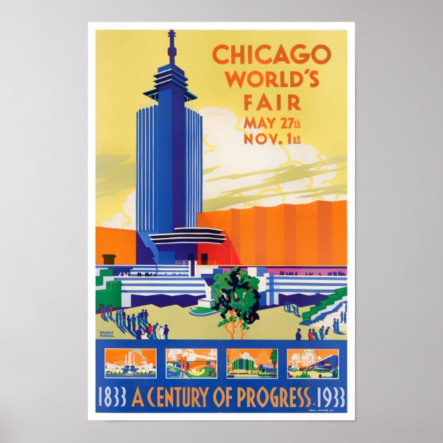 Póster poster de viajes de la Feria Mundial de Chicago de (Frente)