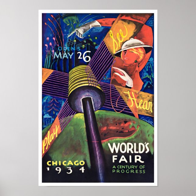 Póster poster de viajes de la Feria Mundial de Chicago de (Frente)