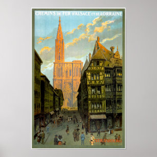 Póster Poster de Viajes de la Vintage Catedral de Estrasb