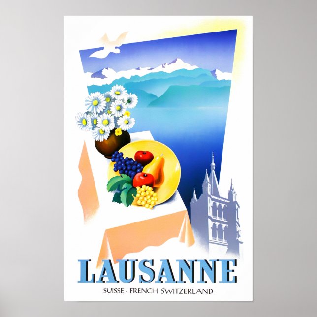 Póster Poster de viajes de Lausanne Suiza (Frente)