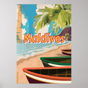 Póster Poster de viajes de Maldivas Vintage