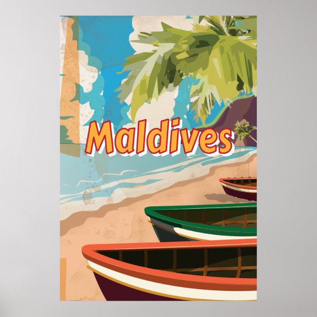 Póster Poster de viajes de Maldivas Vintage (Frente)