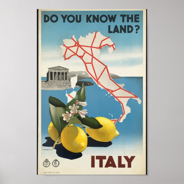 Póster Poster de Viajes de Mapa de Italia (Frente)