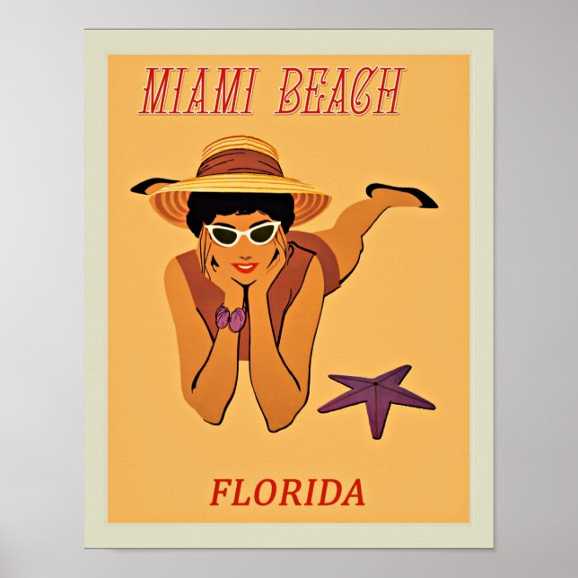 Póster Poster de viajes de Miami Beach (Frente)