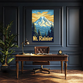 Póster Poster de Viajes de Mount Rainier Vintage