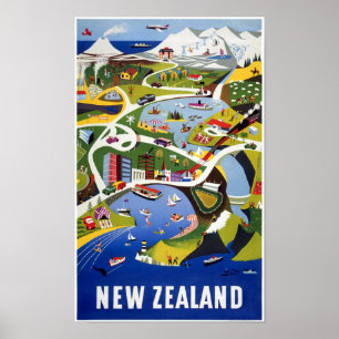 Póster Poster de Viajes de New Zealand Wellington Vintage