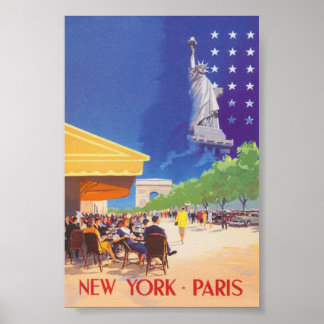 Póster Poster de Viajes de Nueva York a París