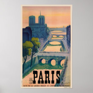 Póster Poster de Viajes de París Francia Vintage 1937