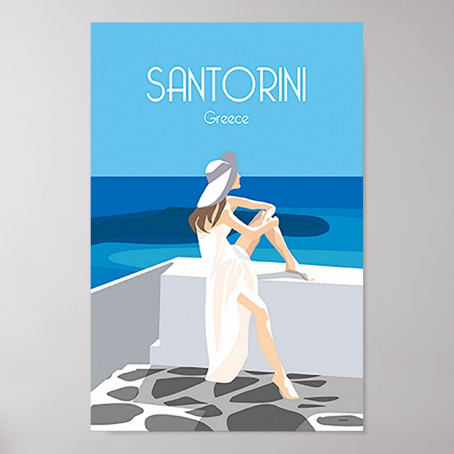 Póster Poster de viajes de Santorini Grecia (Frente)