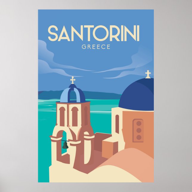 Póster Poster de viajes de Santorini Grecia (Frente)