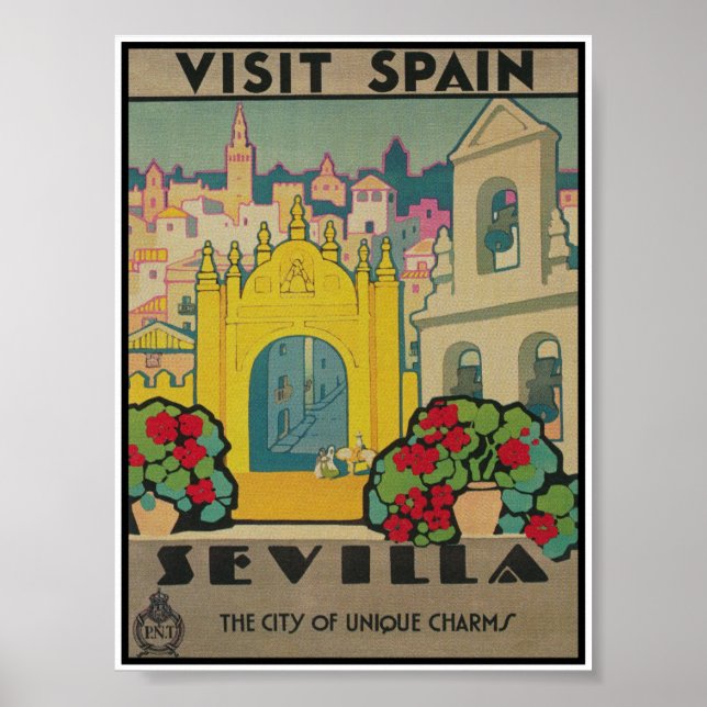 Póster Poster de Viajes de Sevilla España Vintage (Frente)